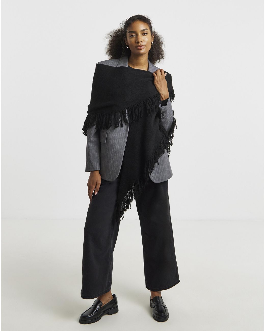 Simply Be Black Fringe Detail Wrap Scarf