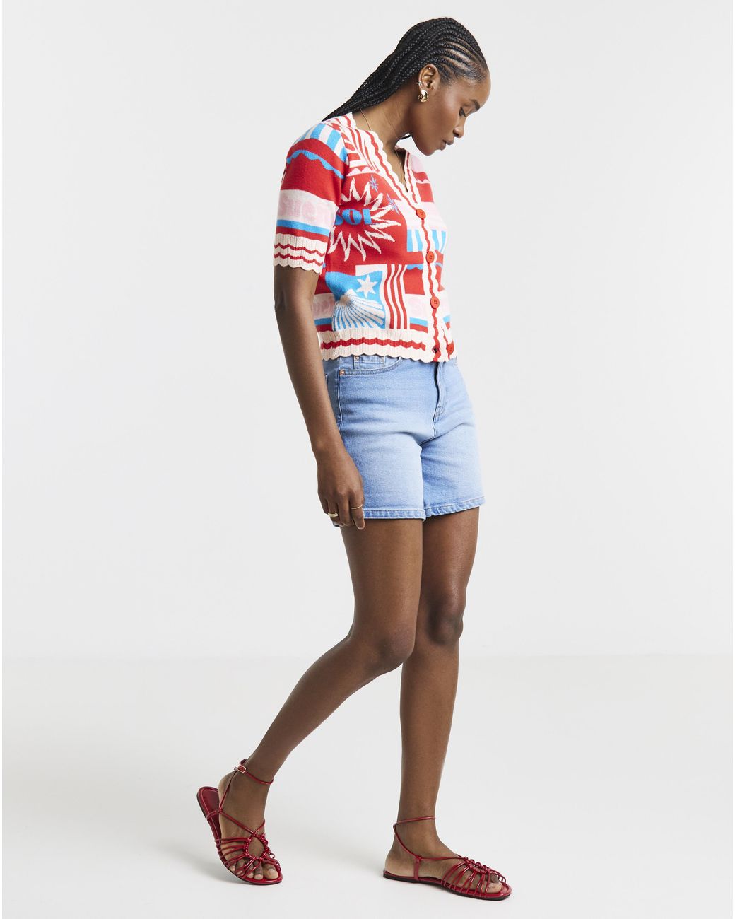Simply Be Red Short Sleeve Graphic Print Cardigan