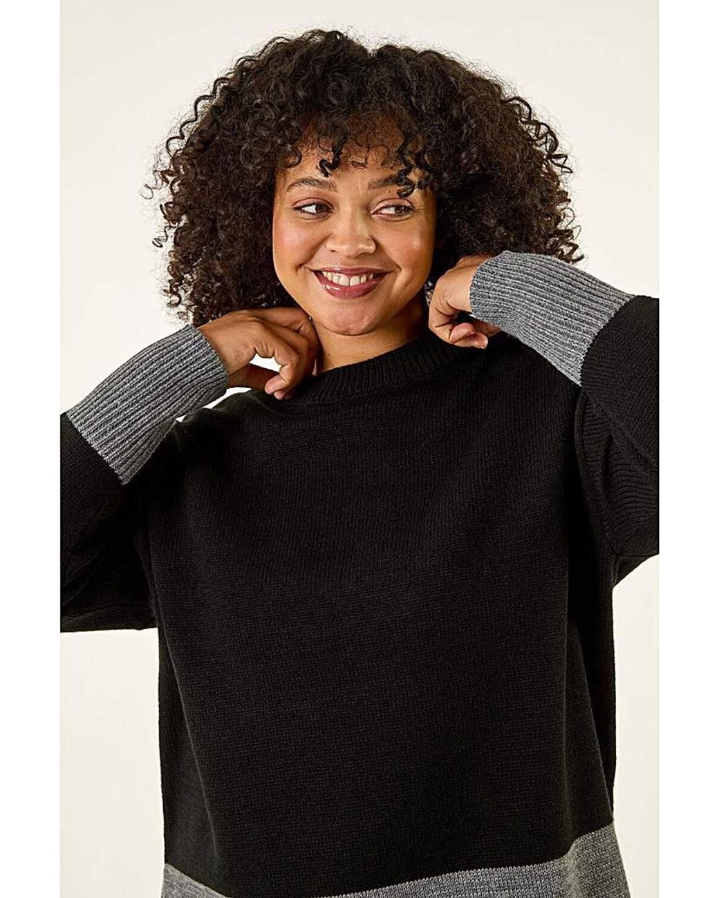 Roman Curve Black Colour Block Knit Jumper