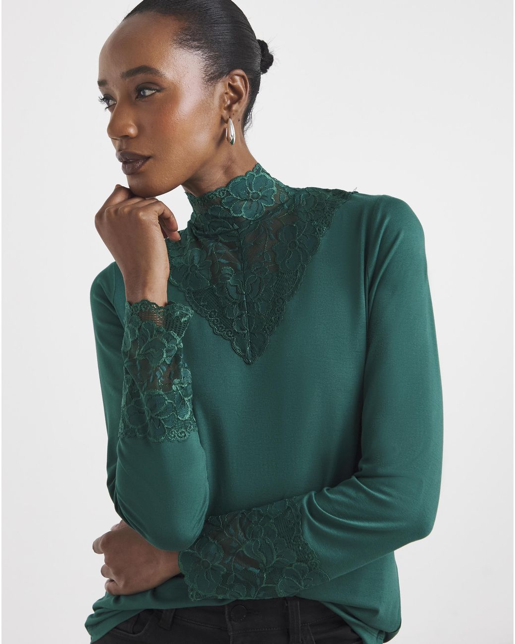Joe Browns Green Darcie Lace High Neck Top