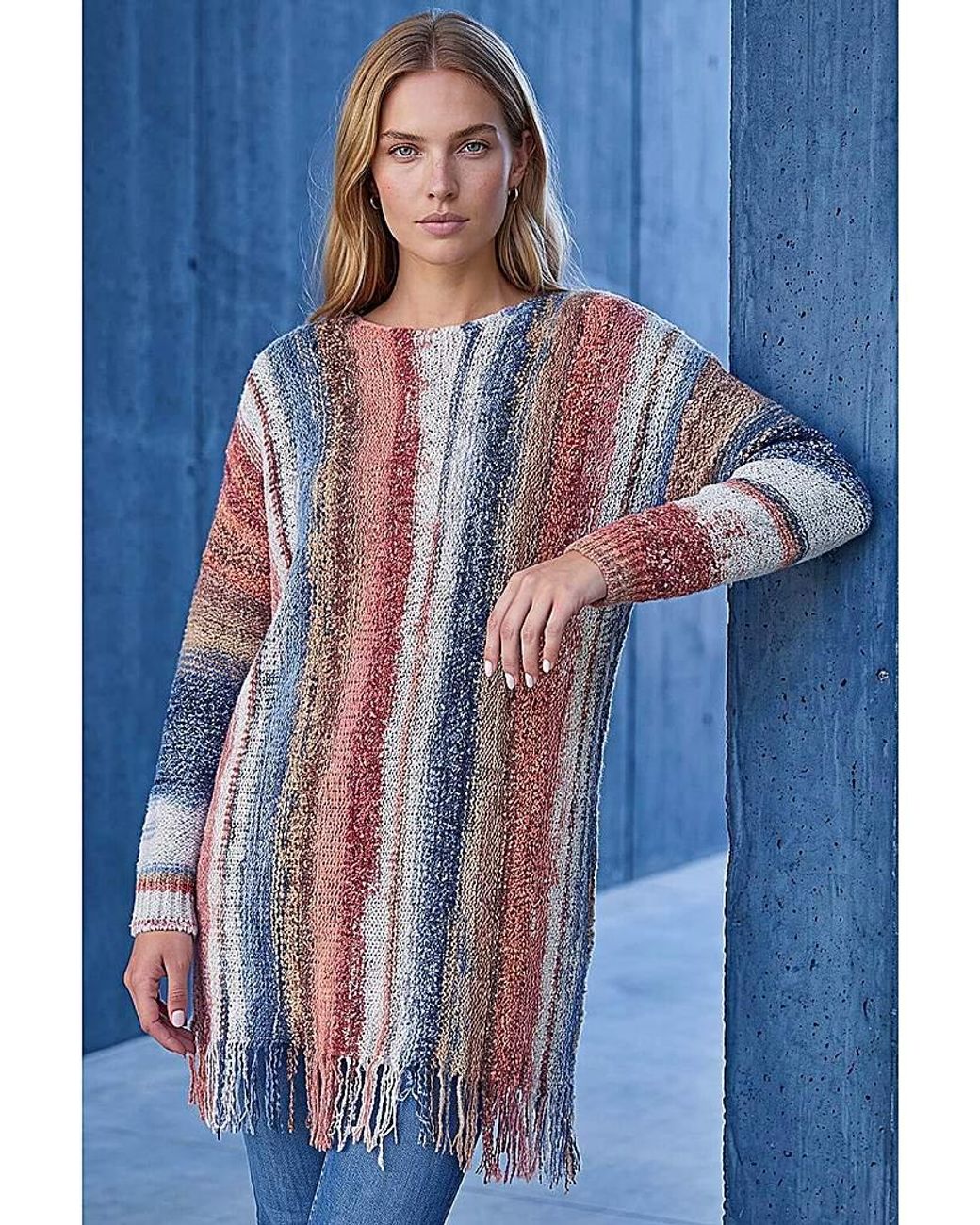 Roman Blue Roman Boucle Fringe Knit Jumper