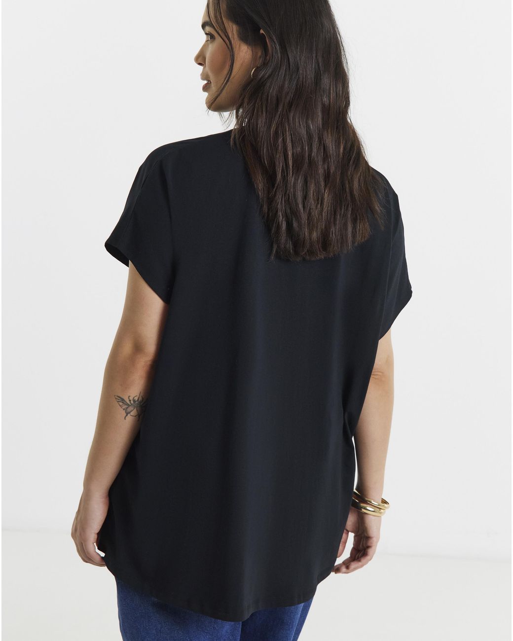 Simply Be Black Slouchy Dip Back T-Shirt