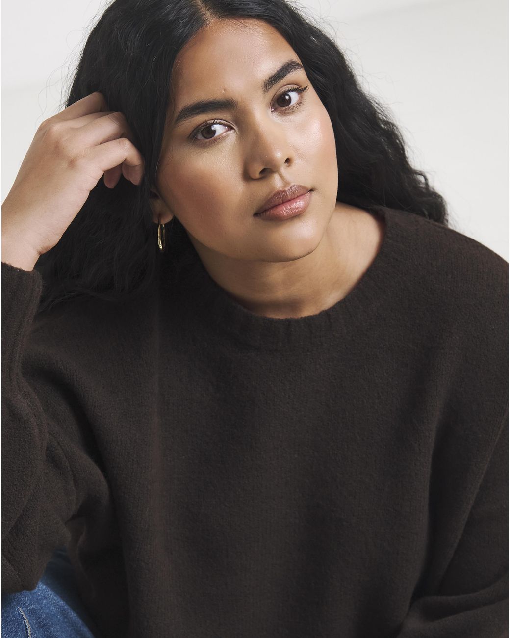 Simply Be Black Sponge Crew Neck Sleeve Jumper