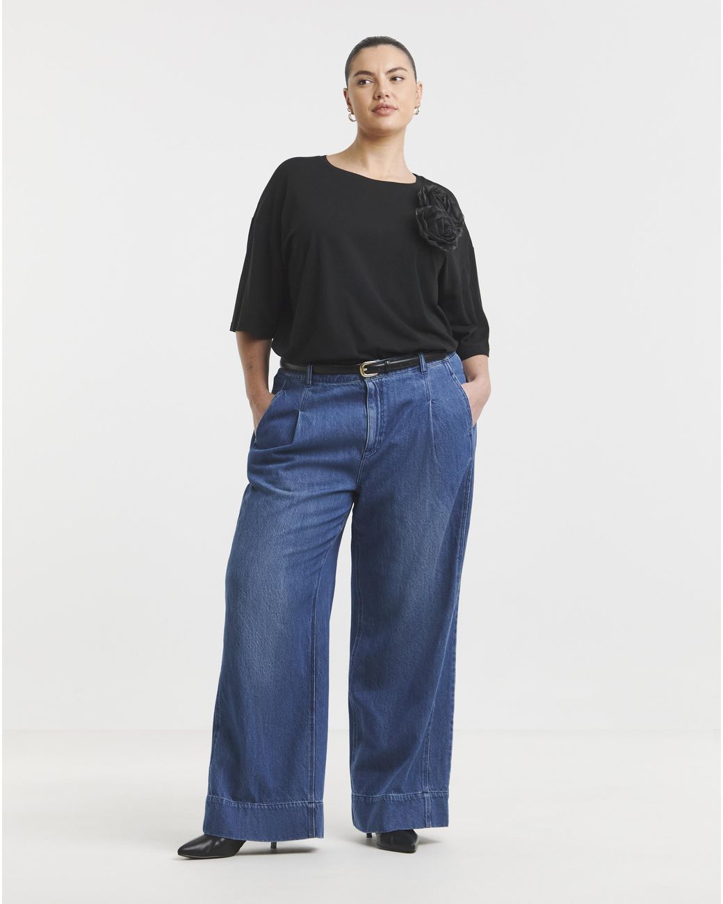 Simply Be Blue Authentic Drape Wide Leg Jeans