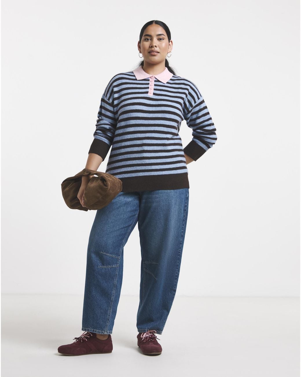 Simply Be Blue Stripe Sponge Polo