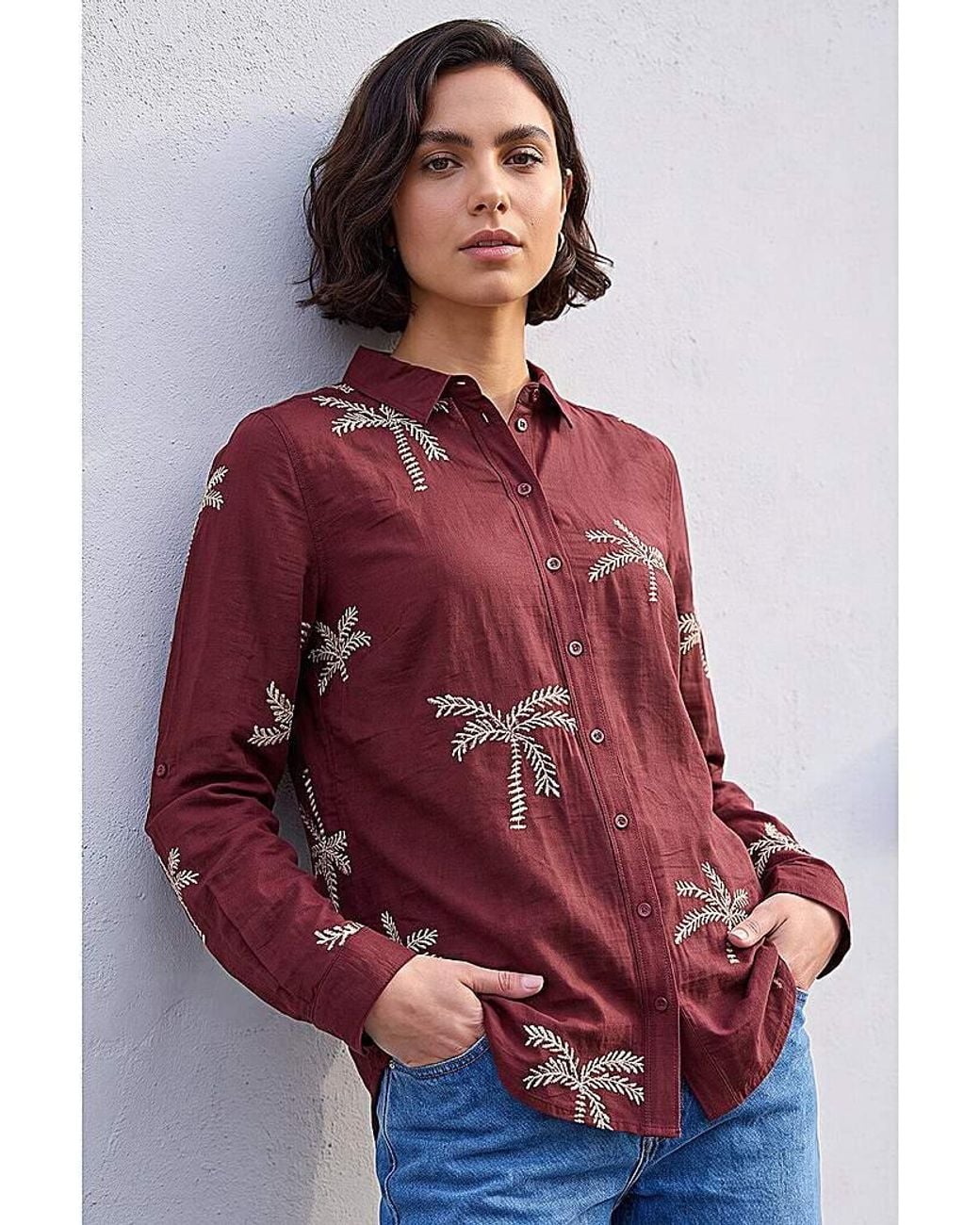 Roman Roman Embroidered Palm Print Shirt