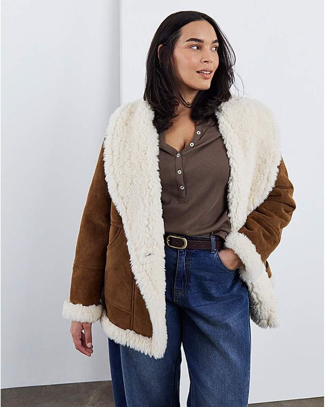 Simply Be Blue Suedette Shawl Collar Aviator