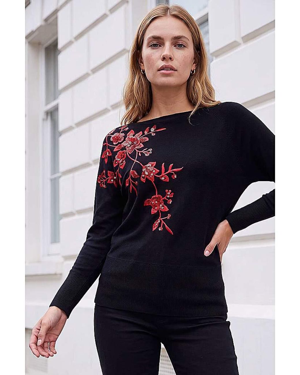Roman Blue Roman Sparkly Floral Knitted Jumper