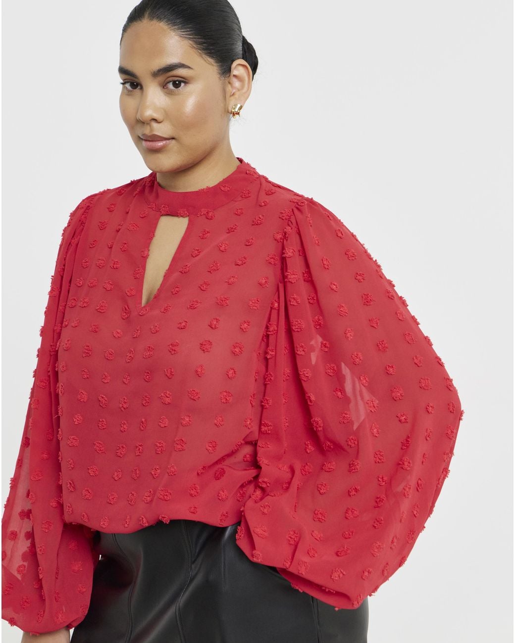 Simply Be Red Dobby Keyhole Blouse
