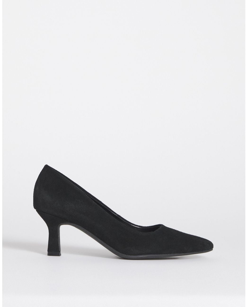 Heavenly Soles Black Pointed Toe Kitten Heel Shoe Ex Wide