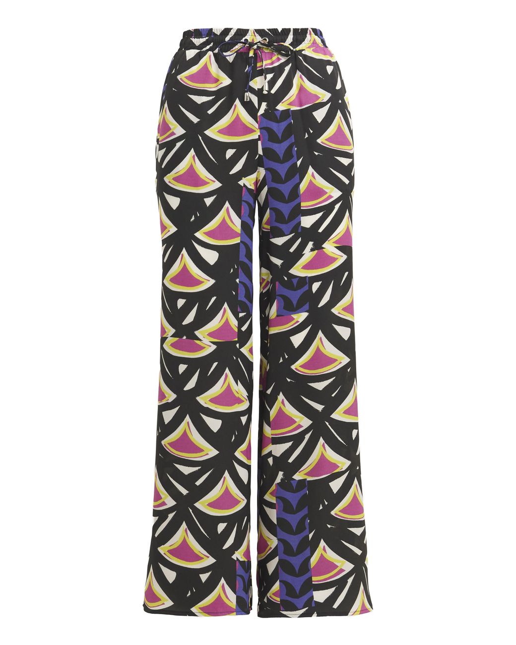 Simply Be Black Geo Print Satin Wide Leg Trousers