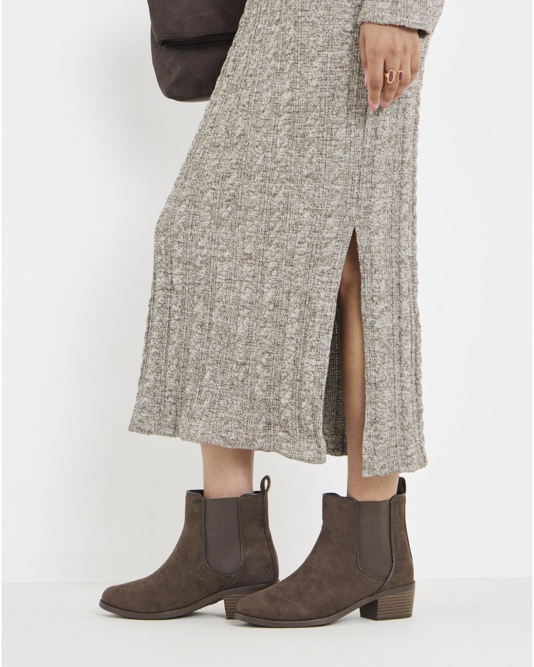 JD Williams Gray Chelsea Block Heel Ankle Boot Wide