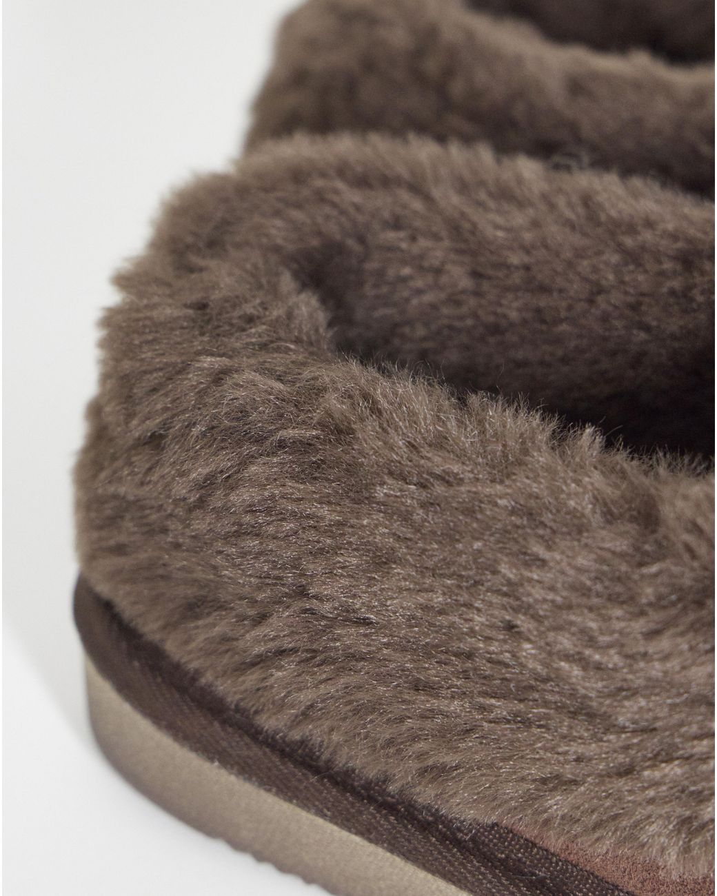 JD Williams Gray Full Suede Fur Trim Slipper Ex Wide