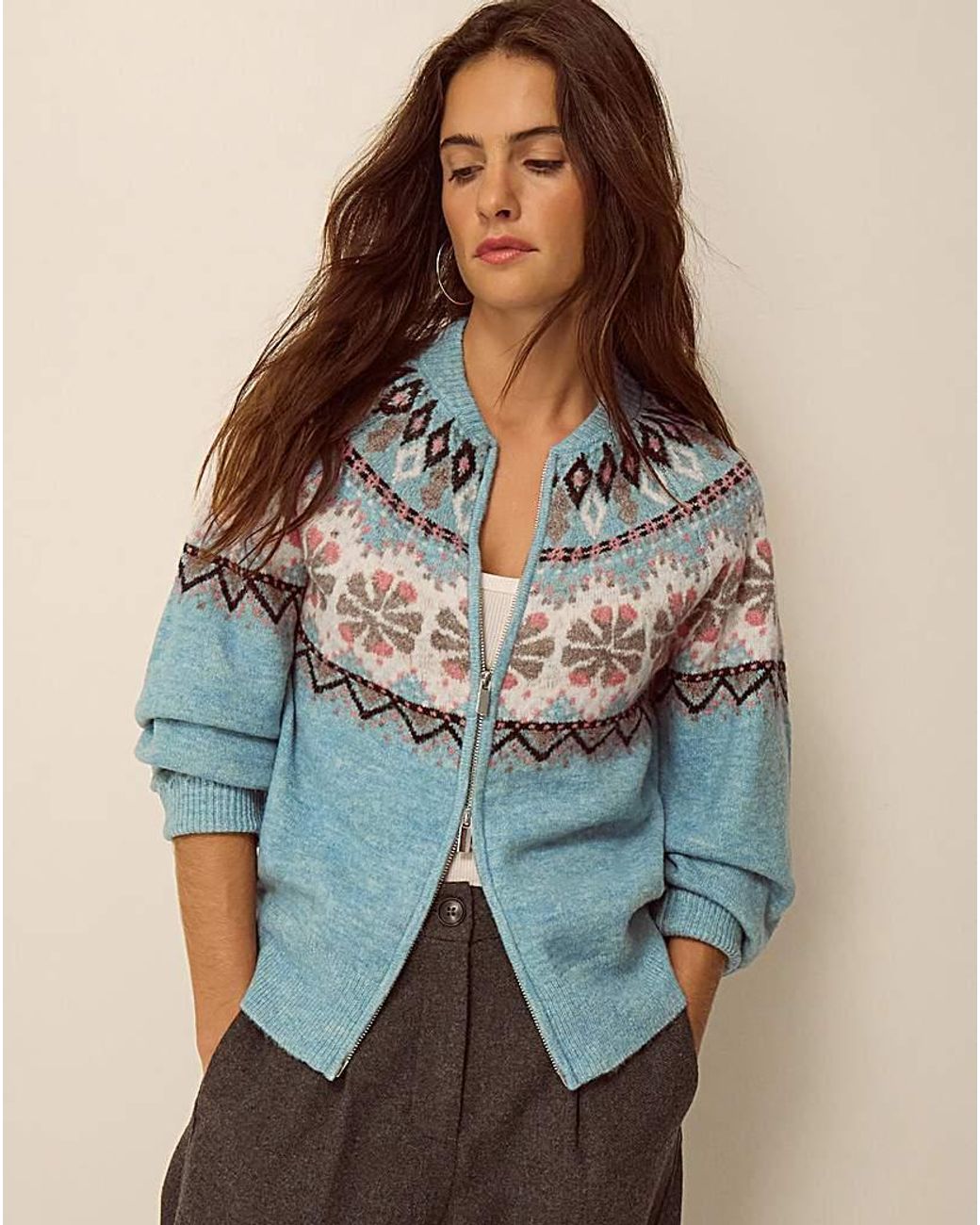 Monsoon Blue Fen Fair Isle Cardigan