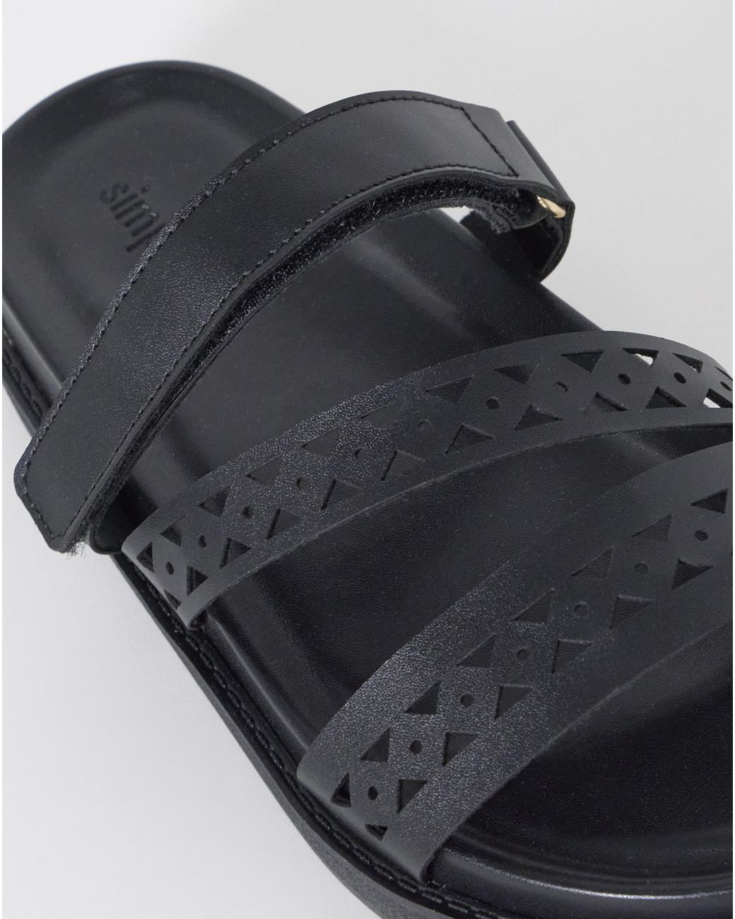 Simply Be Black Laser Cut Sandals Wide