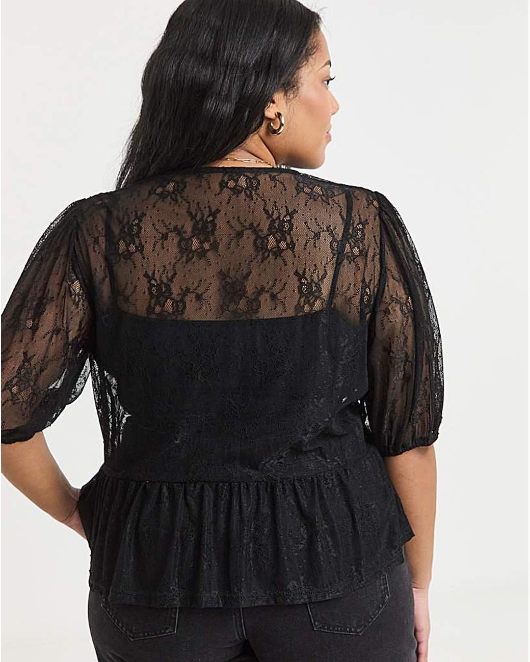 Simply Be Black Lace Tie Front Top