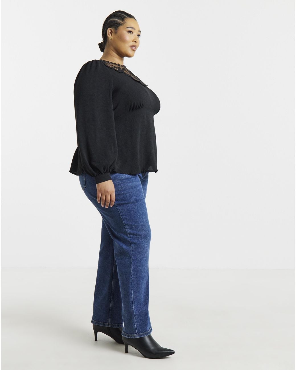 Simply Be Black Lace Insert Blouse