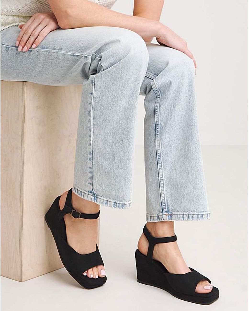 Simply Be Blue Barely There Wedge Sandal Ex Wide