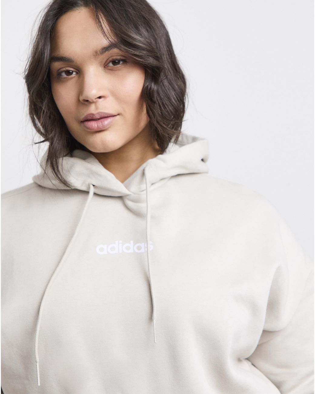 Adidas White Linear Logo Fleece Hoodie