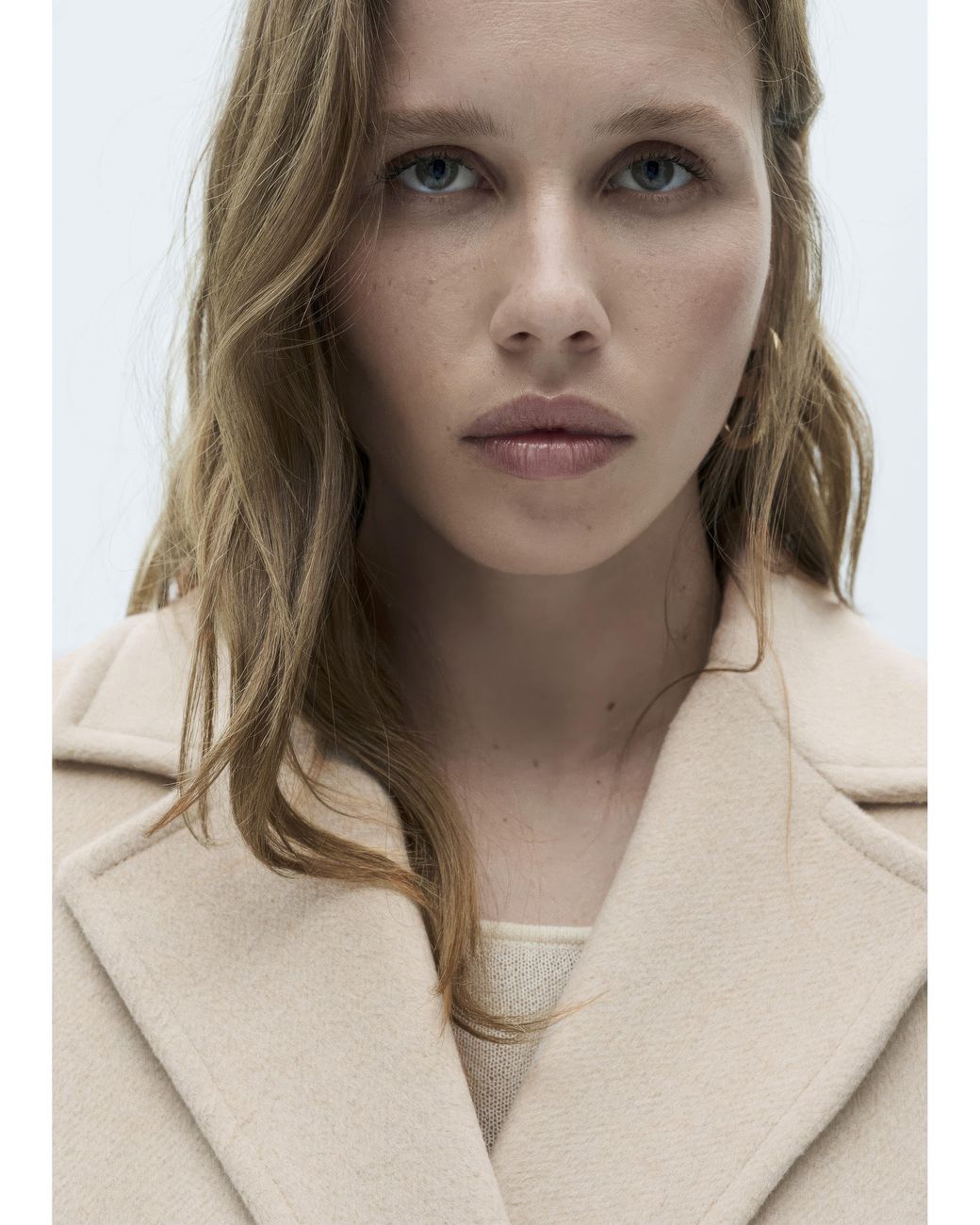 Mango White Double Breasted Wool Coat