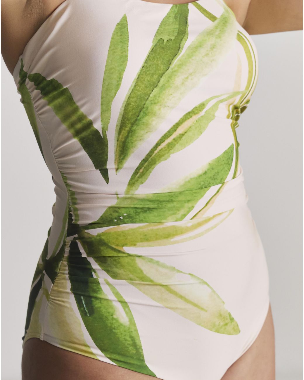 MAGISCULPT White Statement Leaf Print Bandeau Swimsuit