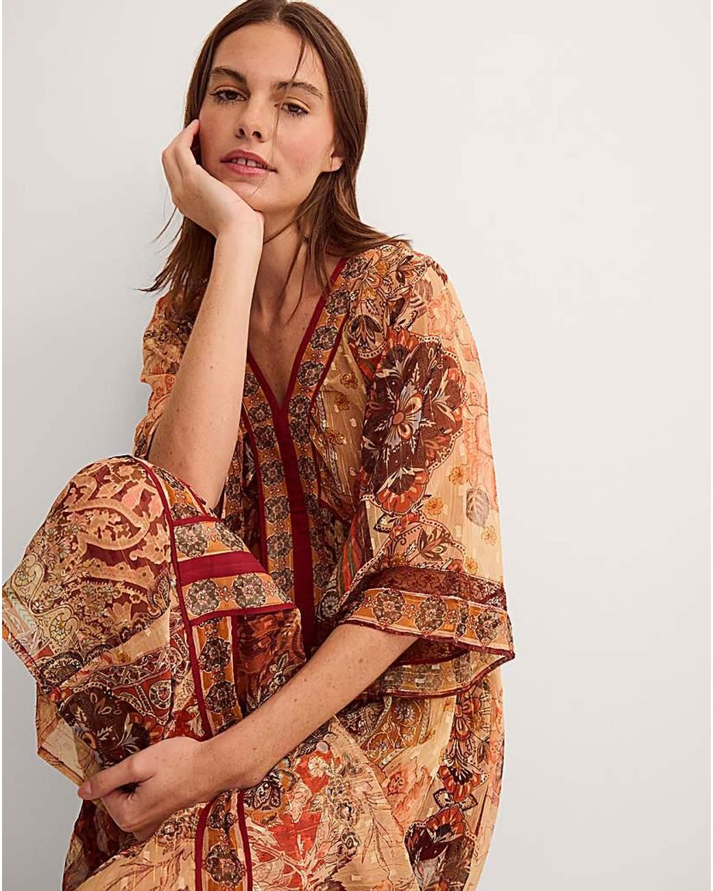 Monsoon Brown Evelina Shimmer Print Midi Dress