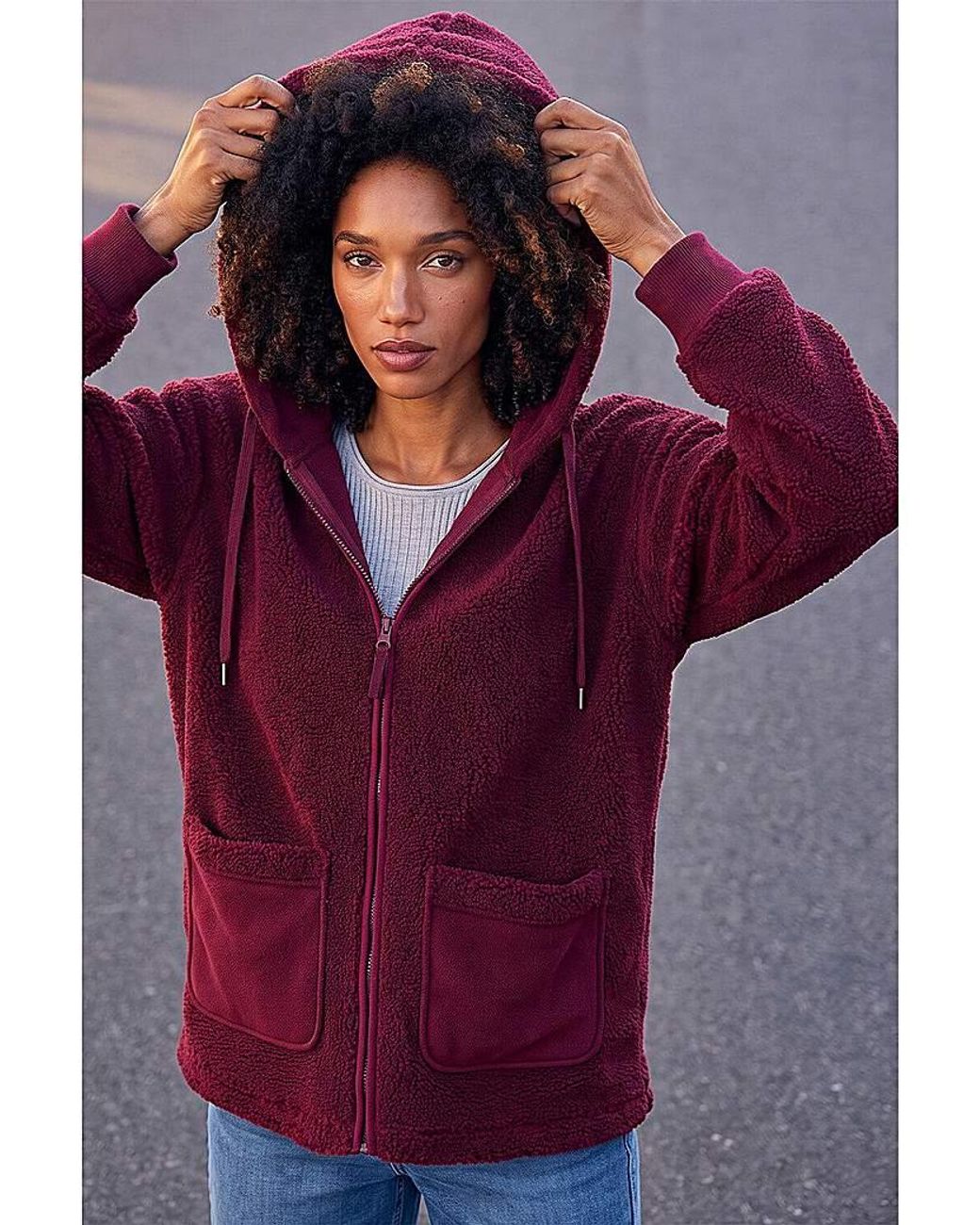 Roman Red Roman Hooded Borg Zip Through Jacket