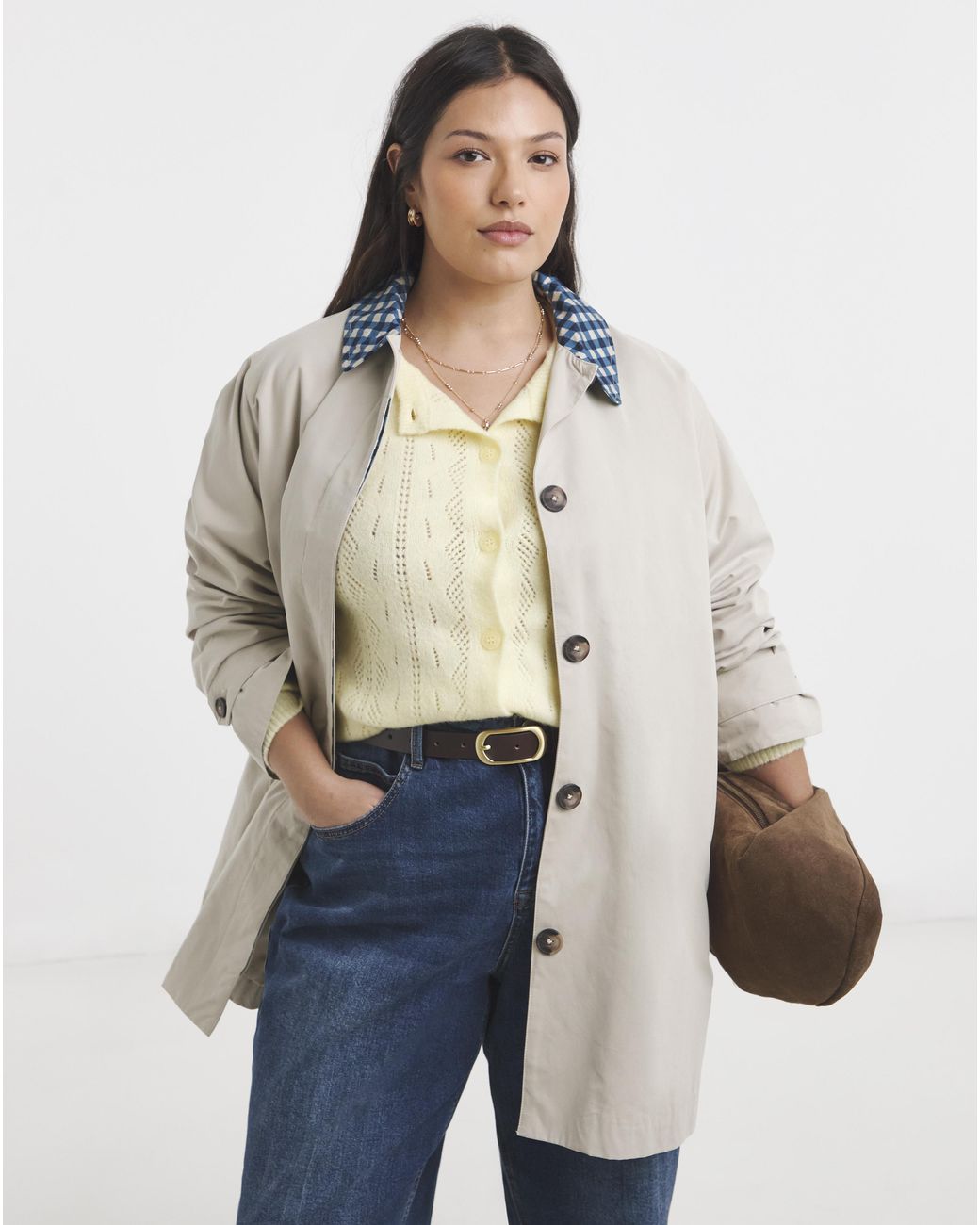 Simply Be Brown Checked Collar Car Coat