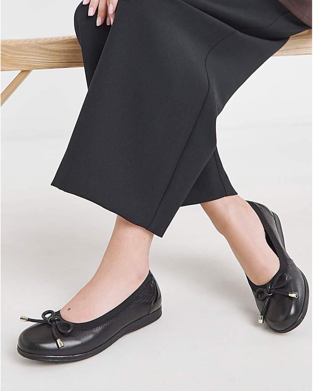 Heavenly Soles Black Elasticated Ballerina With Bow Ex Wide