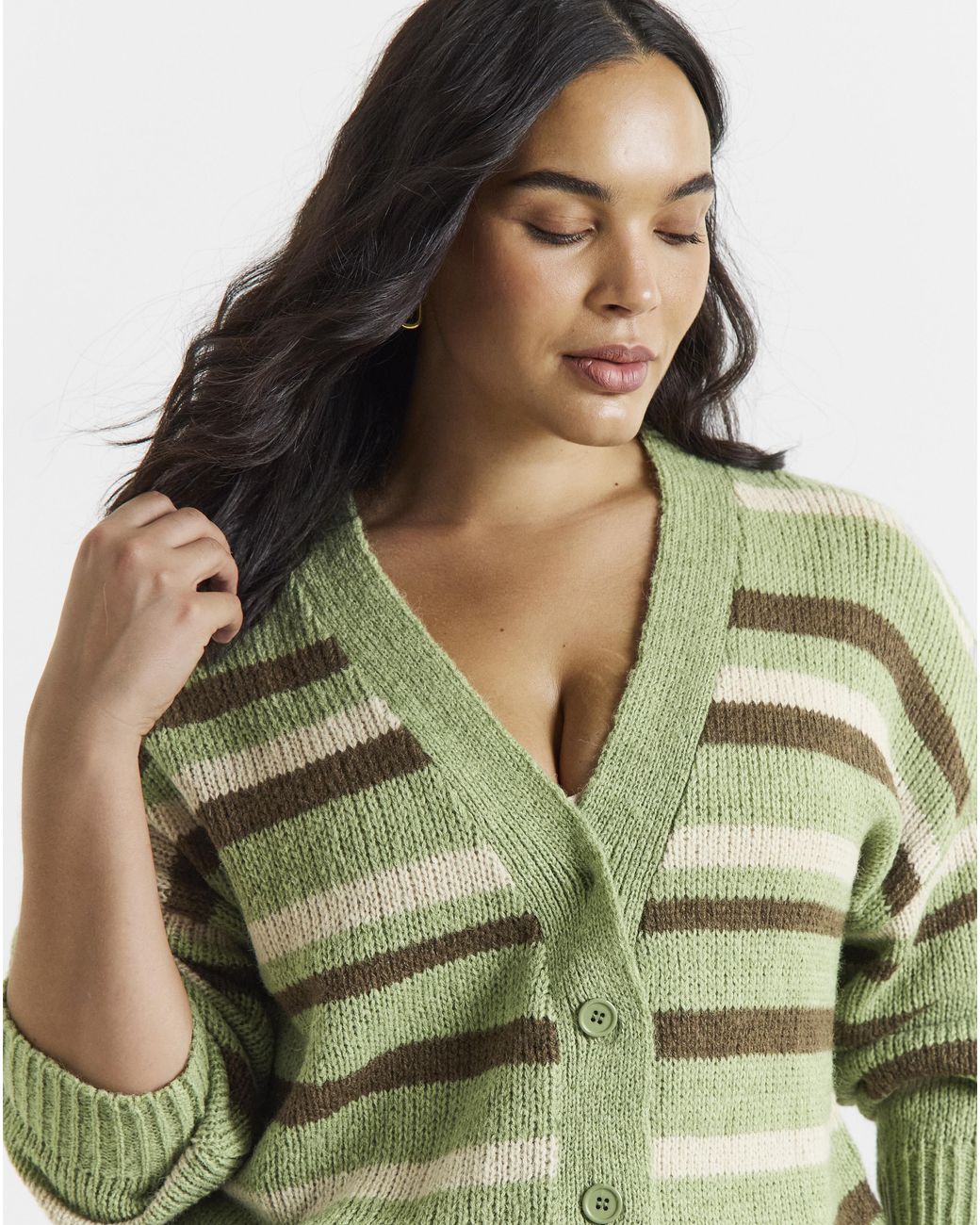 Simply Be Green Fluffy Stipe Cardigan