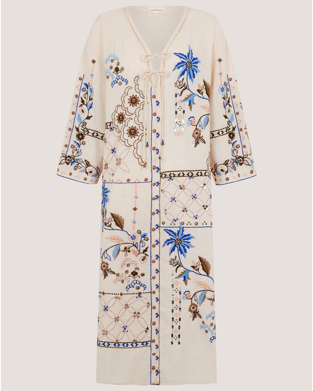 Monsoon Natural Julie Embroidered Midi Kaftan