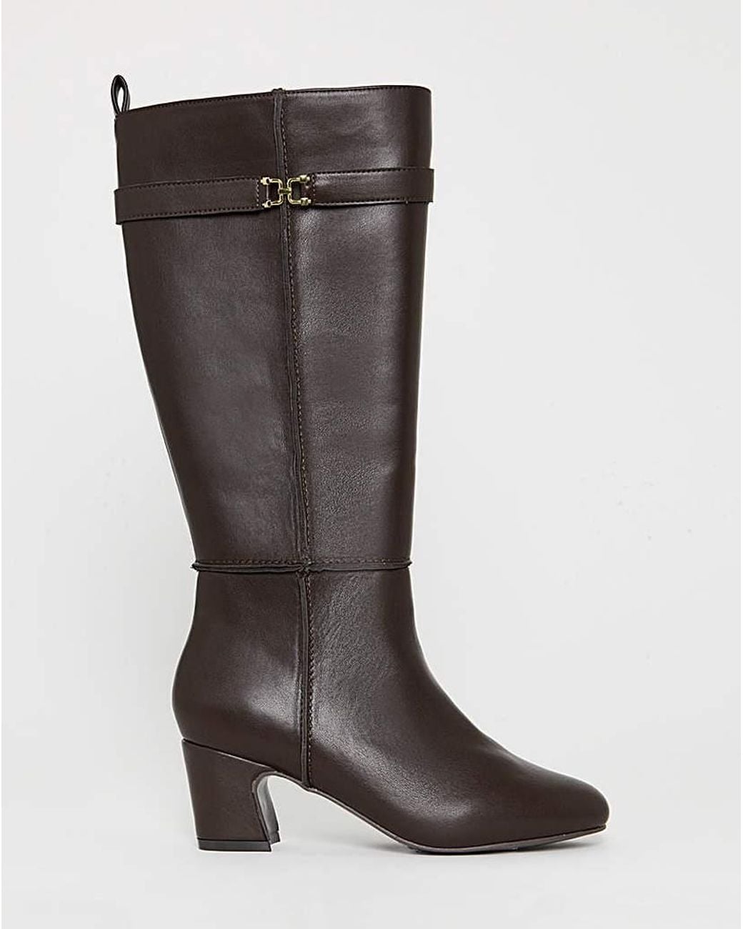JD Williams Brown Block Heel Knee High Boot Wide