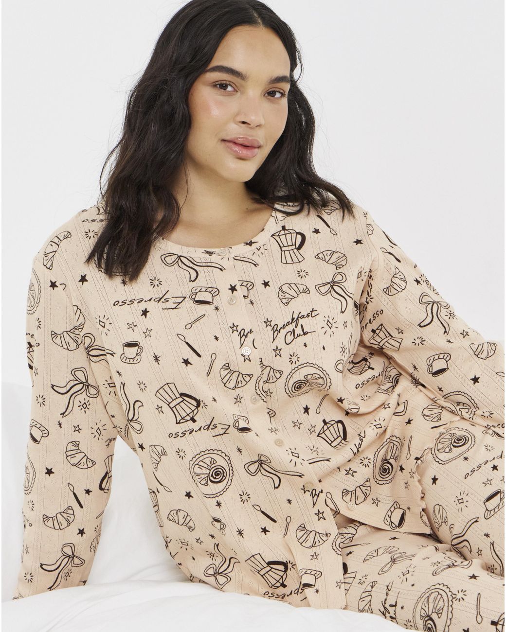 Pretty Secrets Natural Coffee Pointelle Pj Set