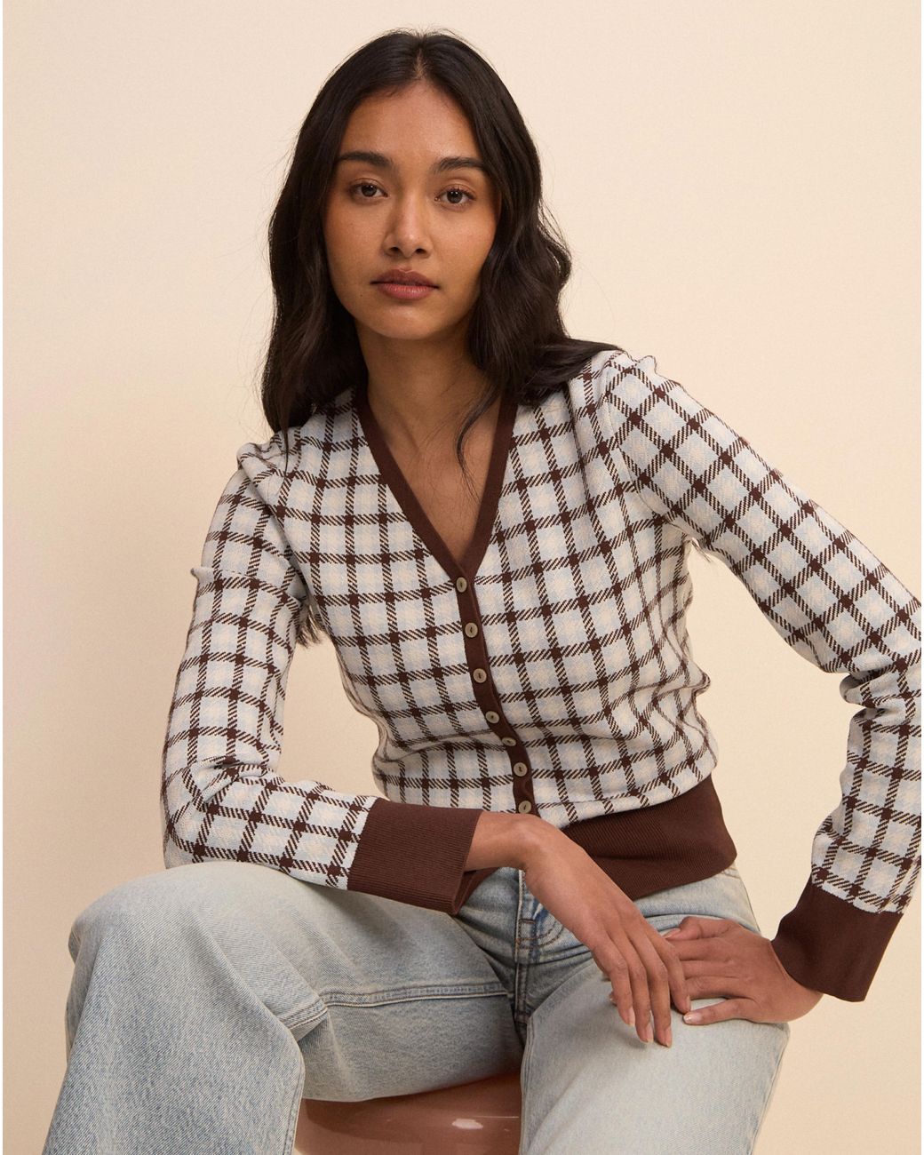 Nobody's Child Brown Nobodys Child V-Neck Jacquard Cardi