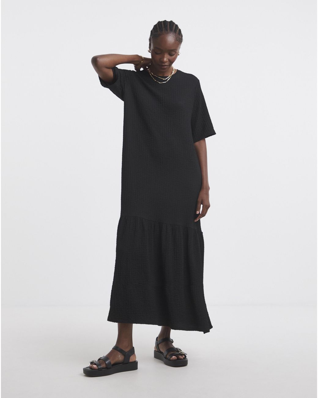 Simply Be Black Textured Jersey Drop Waist Midi Dress