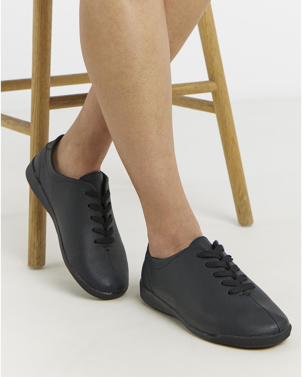 Heavenly Soles Black Tumbled Lace Up Trainer E Fit