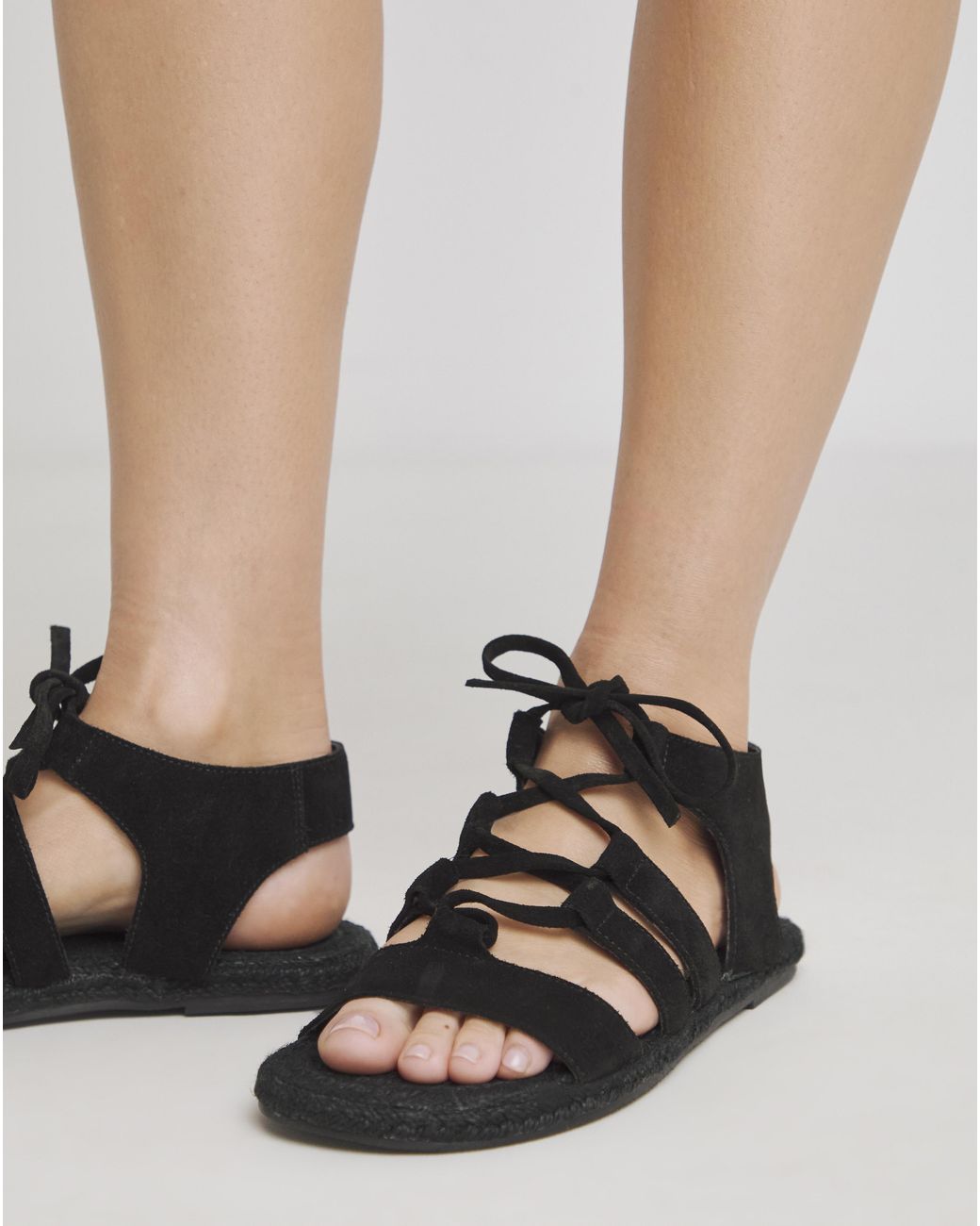 Simply Be Natural Lace Up Flat Espadrille Sandal Ex Wide