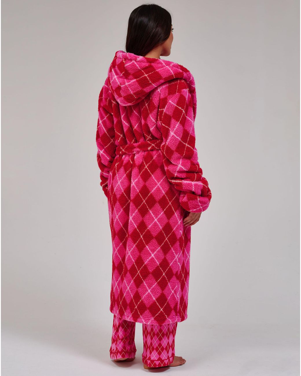 Loungeable Red Argyle Midi Dressing Gown