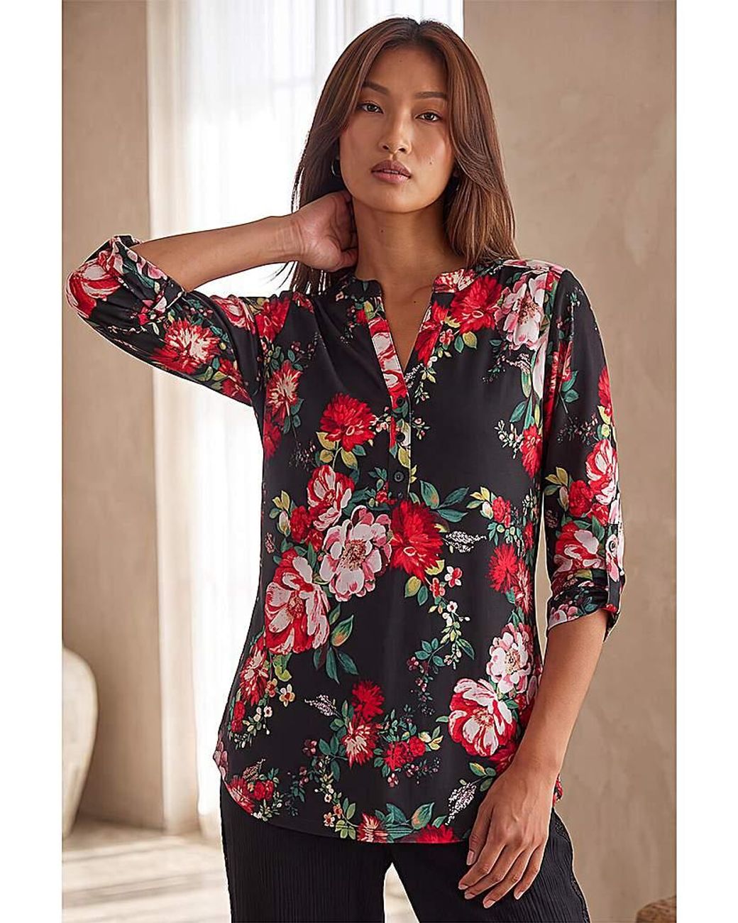 Roman Red Roman Floral Print Stretch Shirt