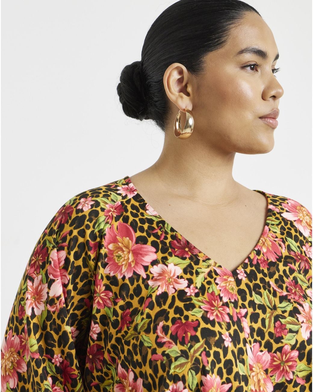 Simply Be Multicolor V-Neck Print Ls Bubble