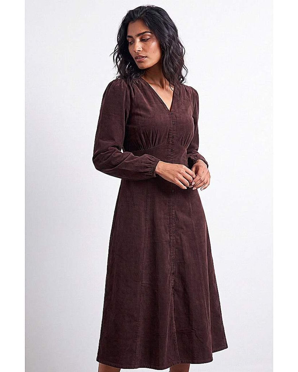 Roman Purple Roman Corduroy Button Down Midi Dress
