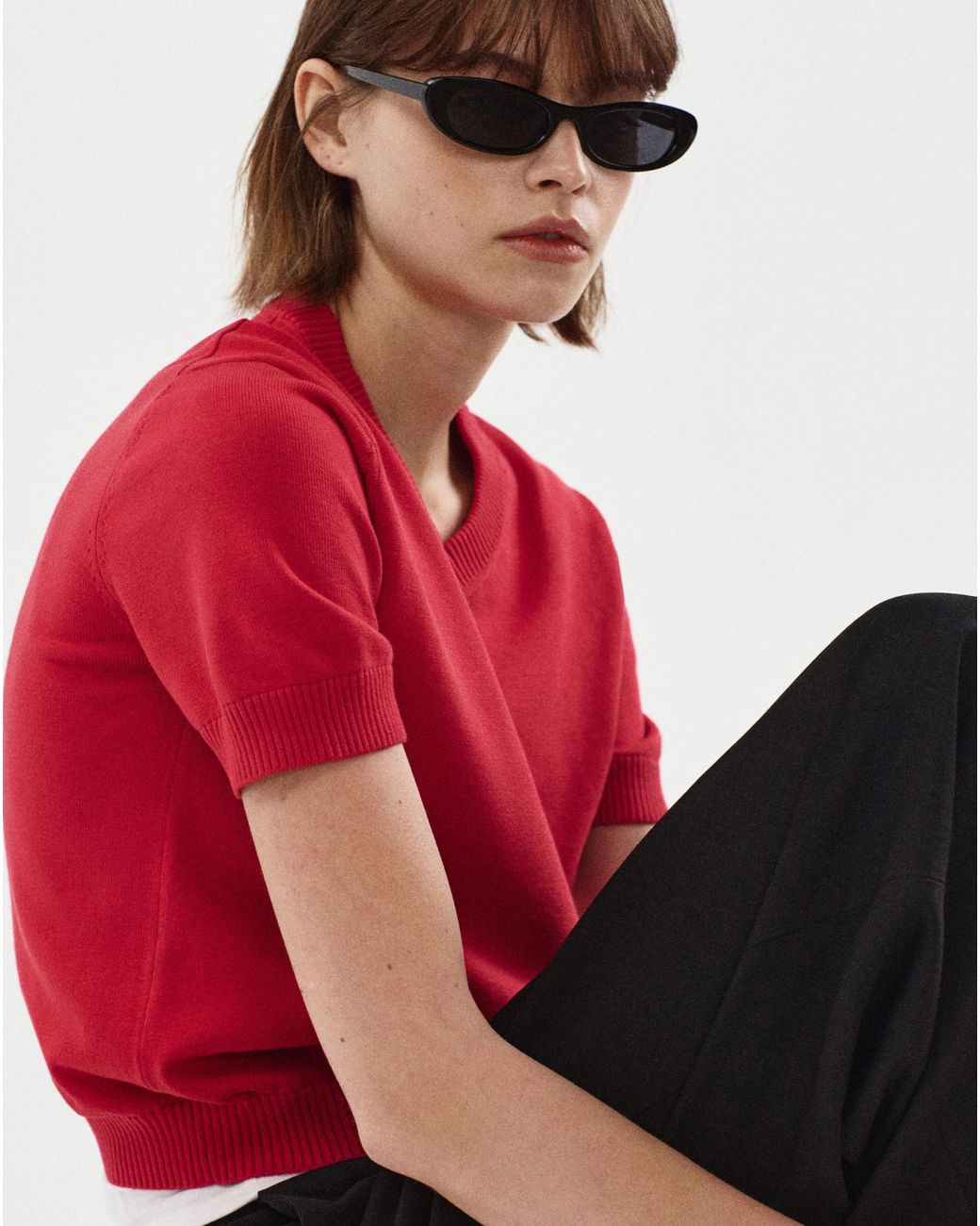 Mango Red V-Neck Knit Sweater