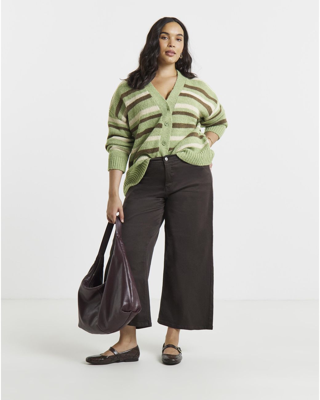 Simply Be Green Fluffy Stipe Cardigan