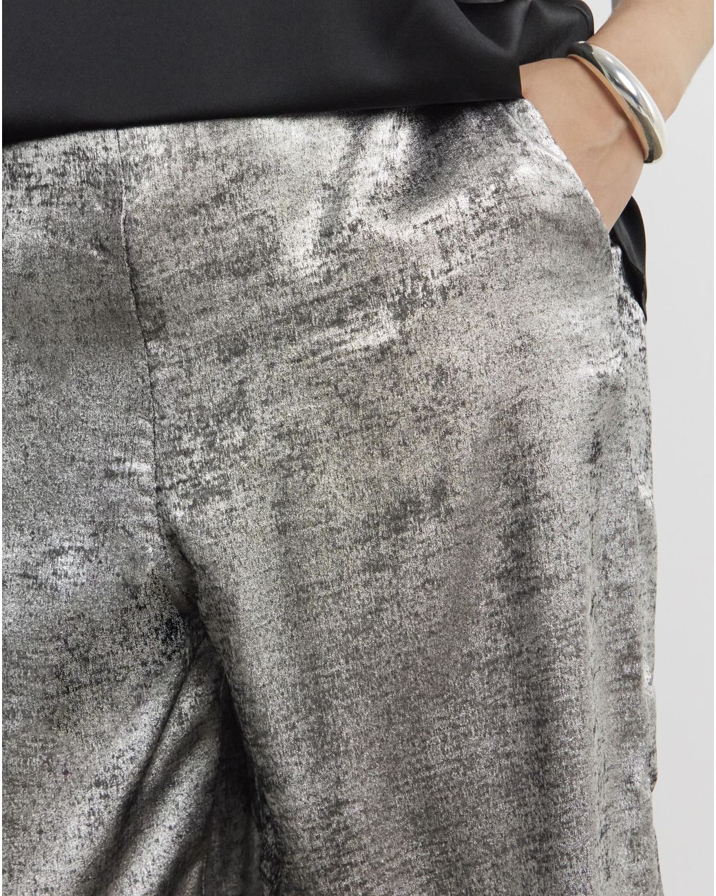 Joanna Hope Gray Hammered Foil Wide Trouser