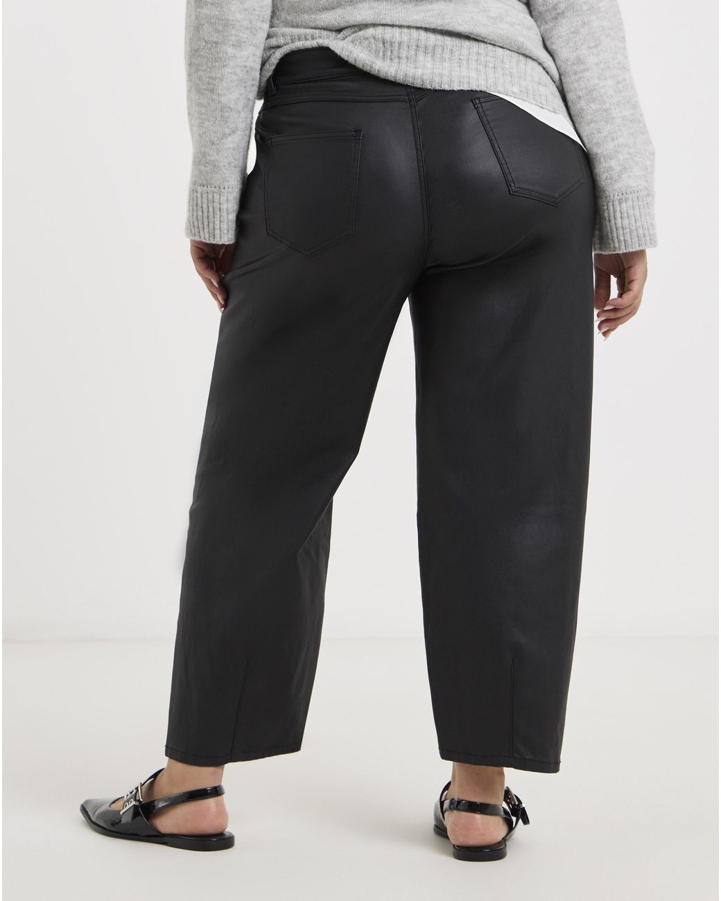 Simply Be Black Coated Barrel Leg Jeans