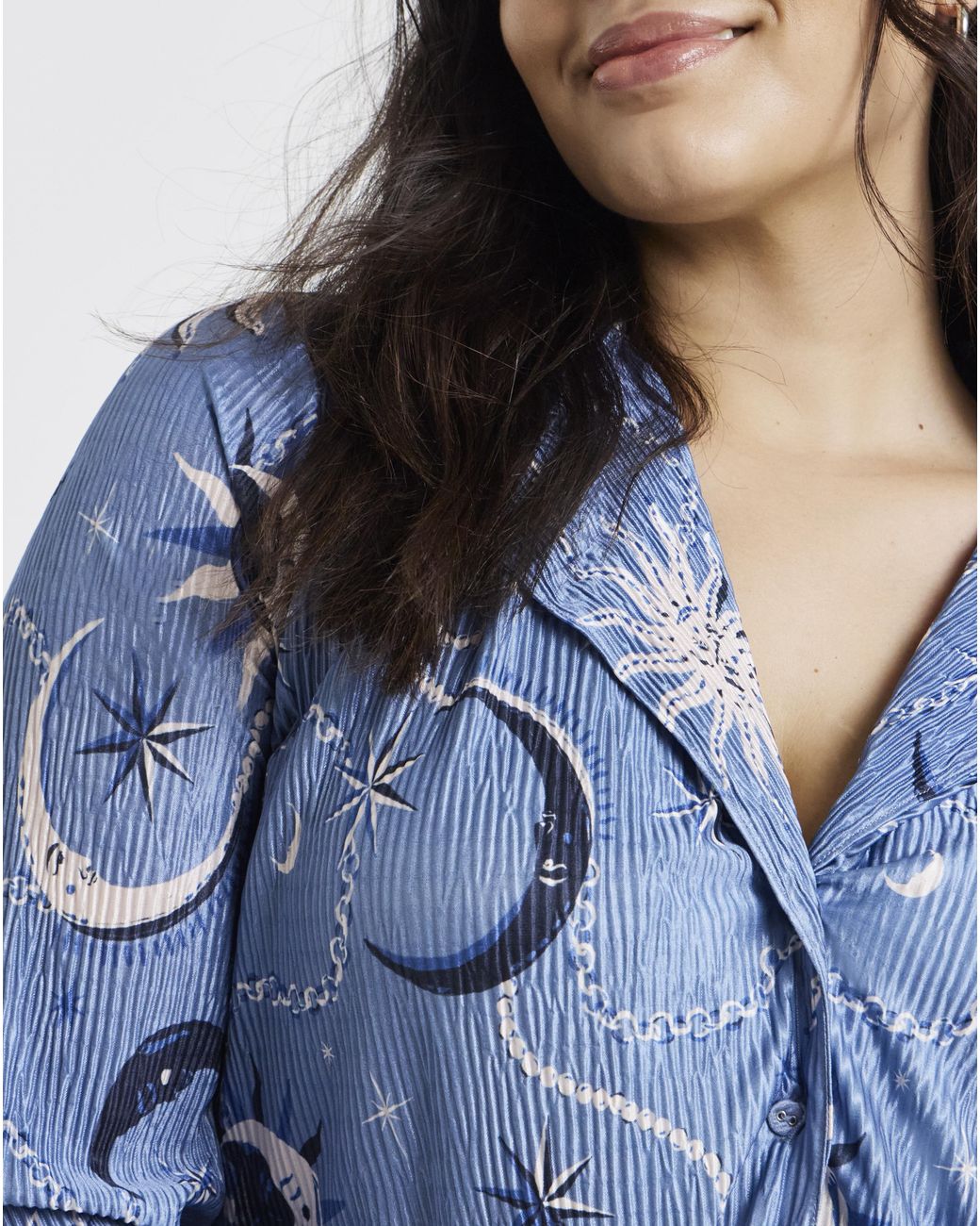 Pretty Secrets Blue Celestial Button Plisse Pyjama Set
