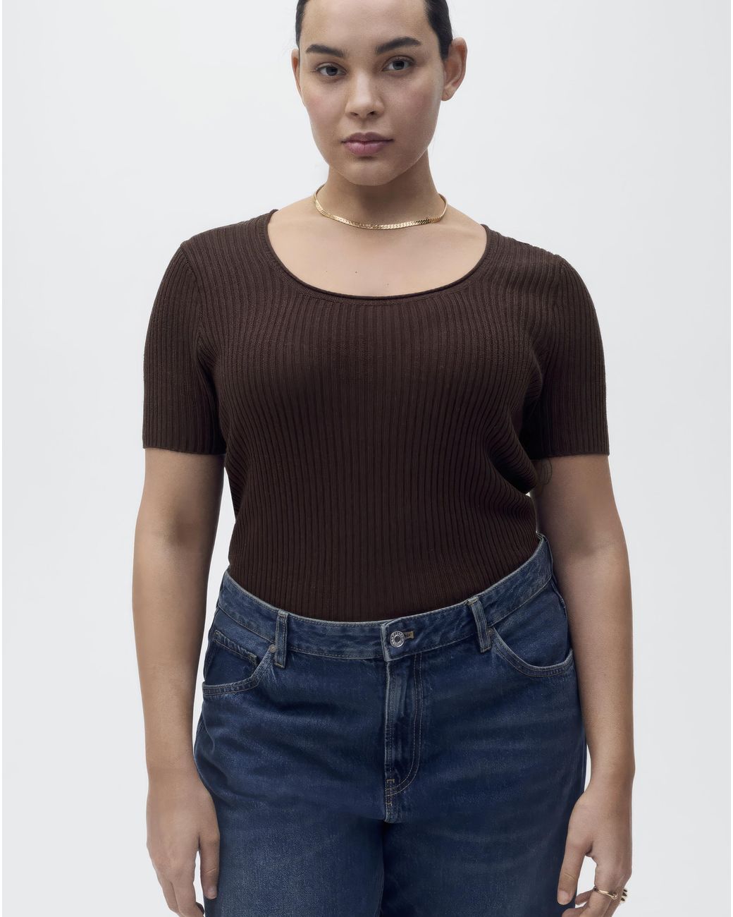 Mango Black Ribbed Rosae Top