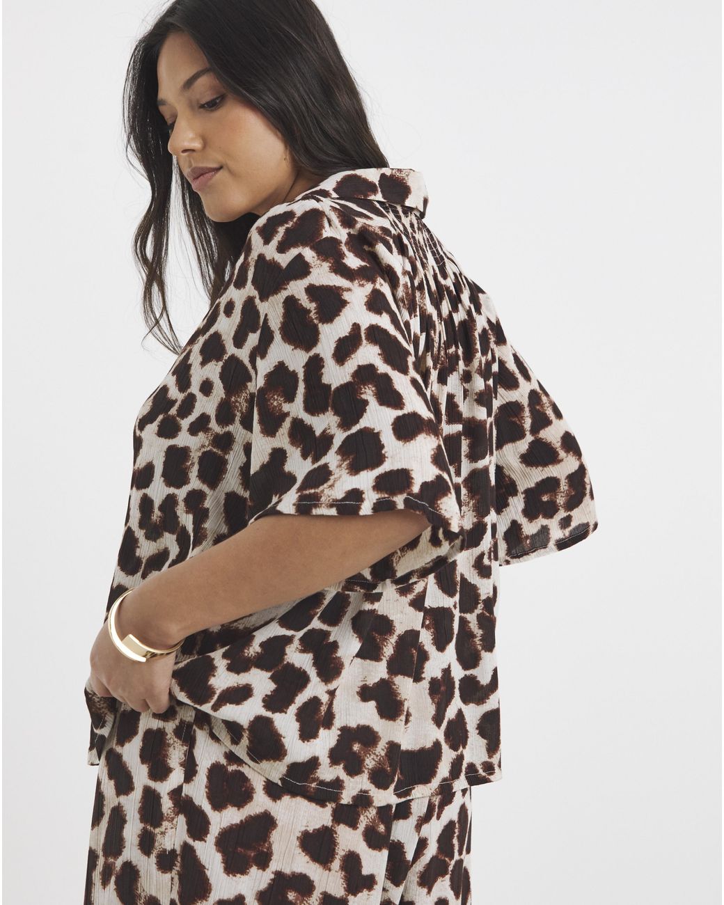 Simply Be Multicolor Leopard Print Crinkle Revere Shirt