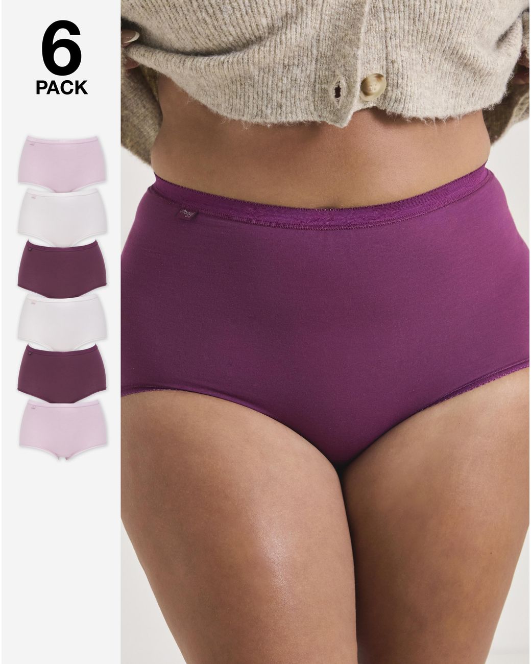 Sloggi Purple 6Pk Basic Maxi Briefs