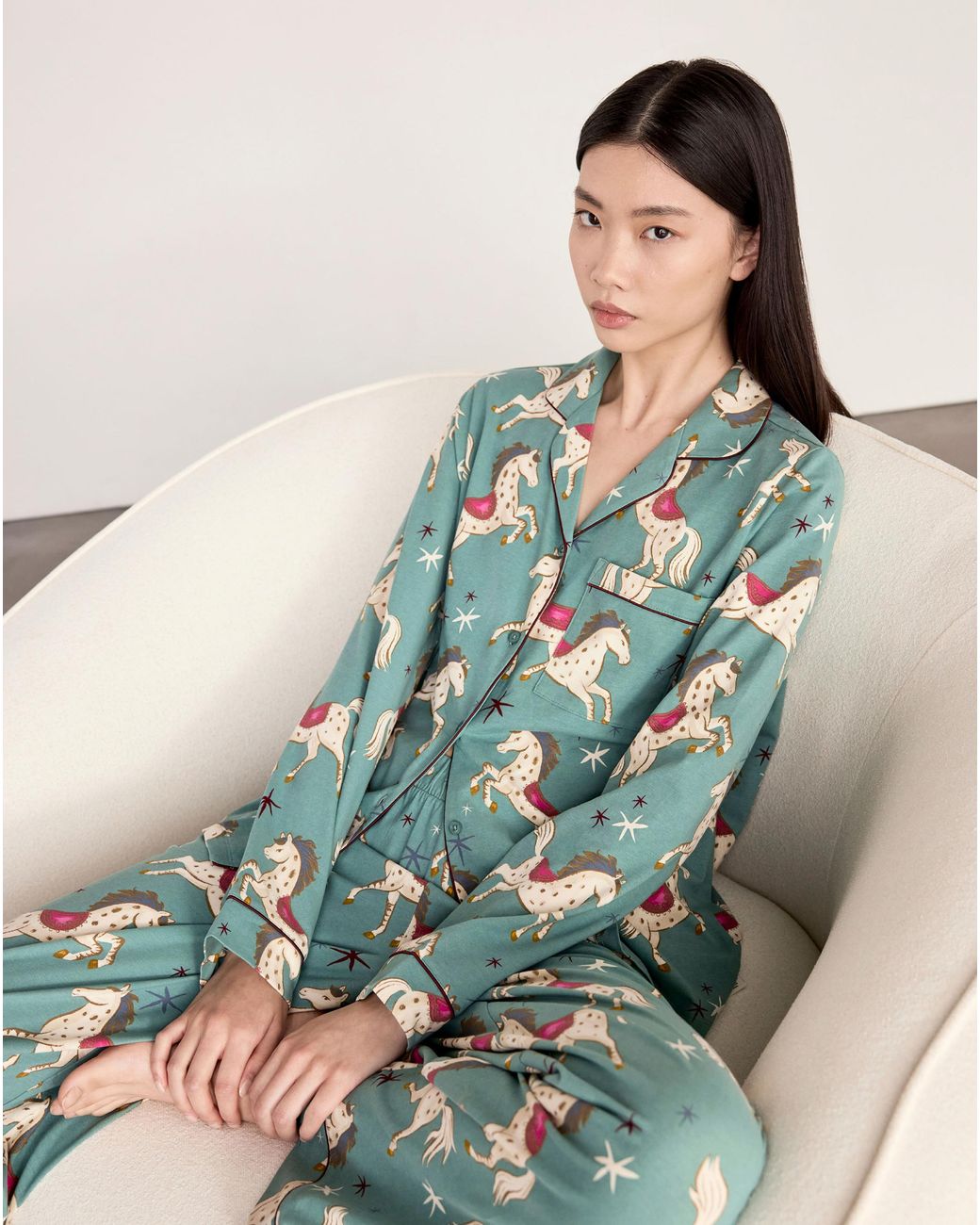 Chelsea Peers Green Classic Long Button Up Set